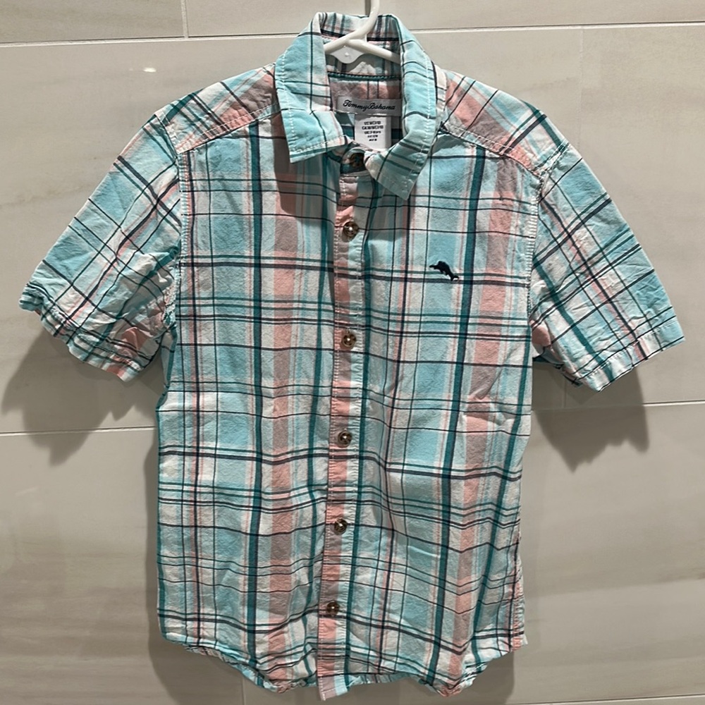 Kids Tommy Bahama  Blue and Pink Plaid Shirt